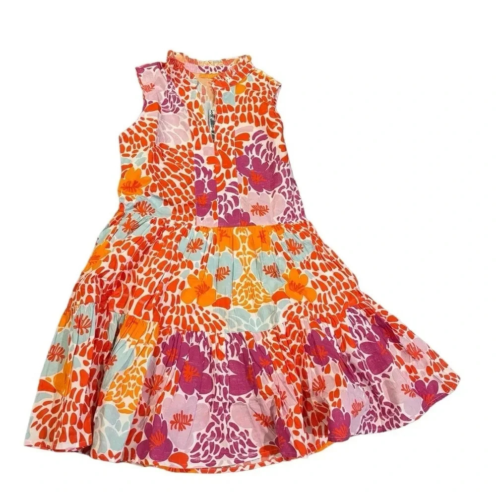 👗 Oliphant Yoke Dress in Antigua Orange XS NWT Resort Floral Tiered Sundress ✨ 👗